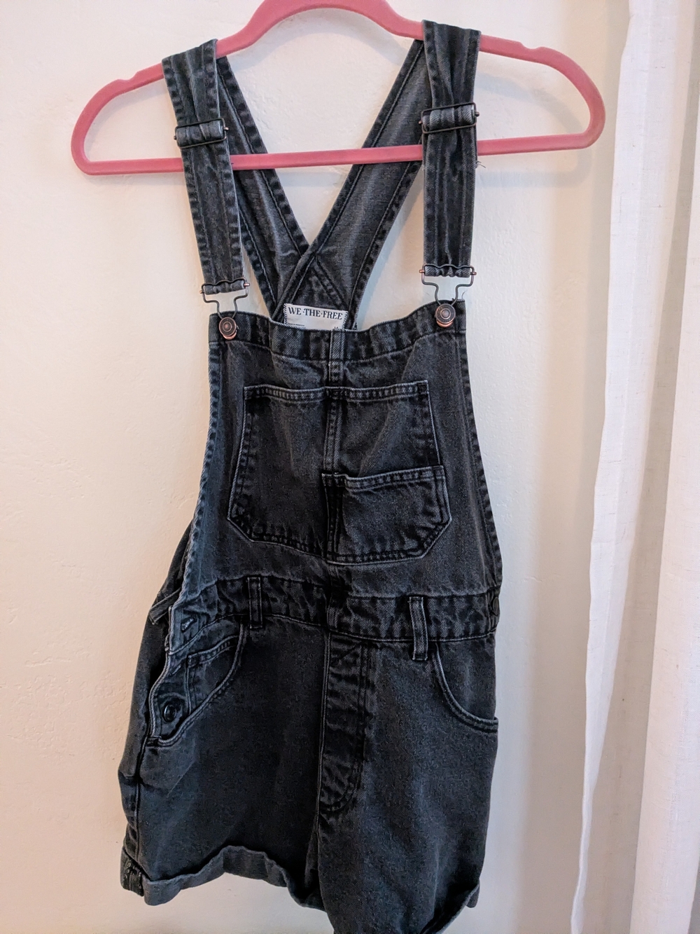 We The Free Black Denim Overall Shorts